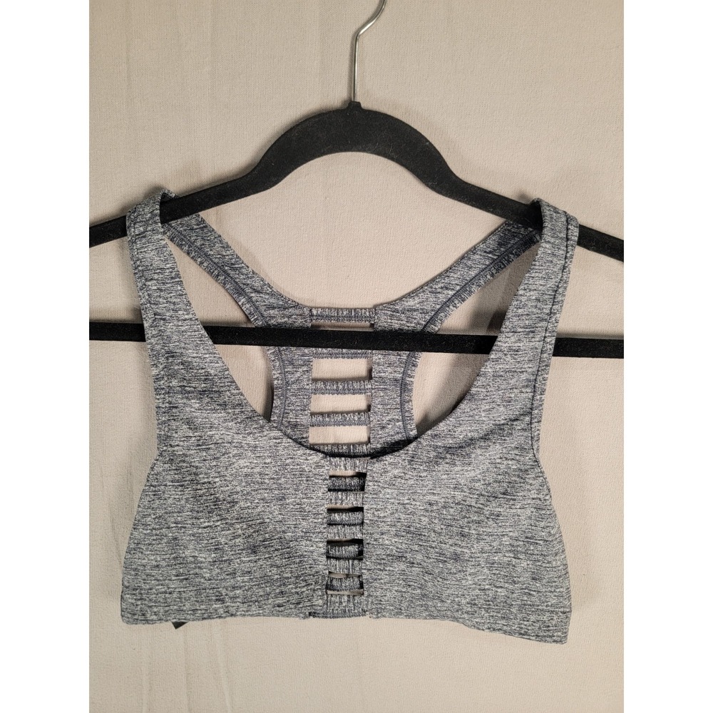 Victorias Secret PINK Ultimate Sports Bra Medium M Gray Caged Strappy Cutout Top